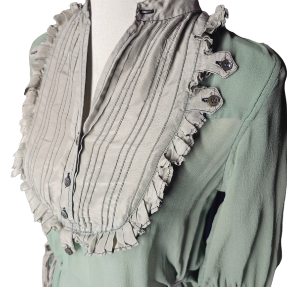 Bolongaro Trevor 100% Silk Sheer Sage Green Lolita Dress size Small - Picture 8 of 10